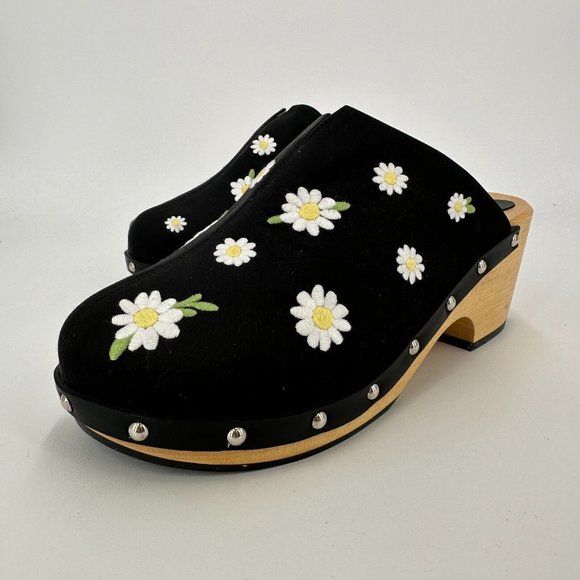 Sleeper Black Daisy Matilda Shearling Silk/Wooden Clog sz 40/US 9-9.5 NWOT NEW - Picture 1 of 10